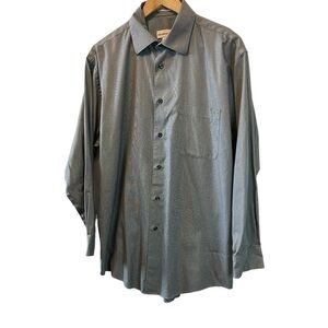 MENS Grey Non Iron Button Up Collared Long Sleeve Dress Shirt 16